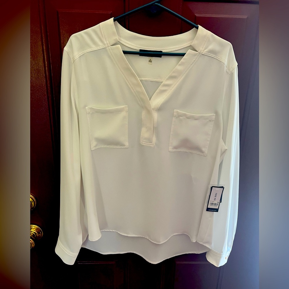 Nine West White V-neck blouse long sleeve NWT